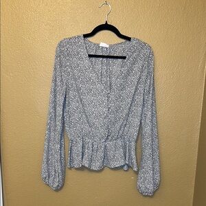 Sienna Sky Blue and White Wrap Peplum Top